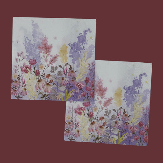 Watercolor Flower Field Decoupage Napkins – Floral Cocktail Paper Napkins for Crafts, Junk Journaling, Scrapbooking & Mixed Media – Made in Germany (Set of 2)