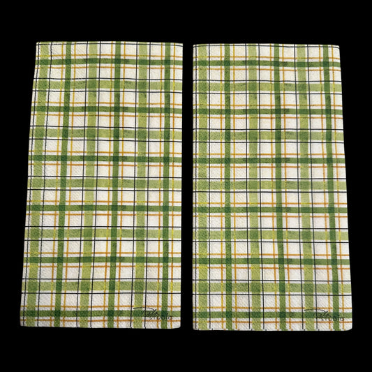 Two Guest size decoupage napkin featuring green, gold, and white plaid pattern—perfect for St. Patrick’s Day, spring crafts, and decoupage projects.