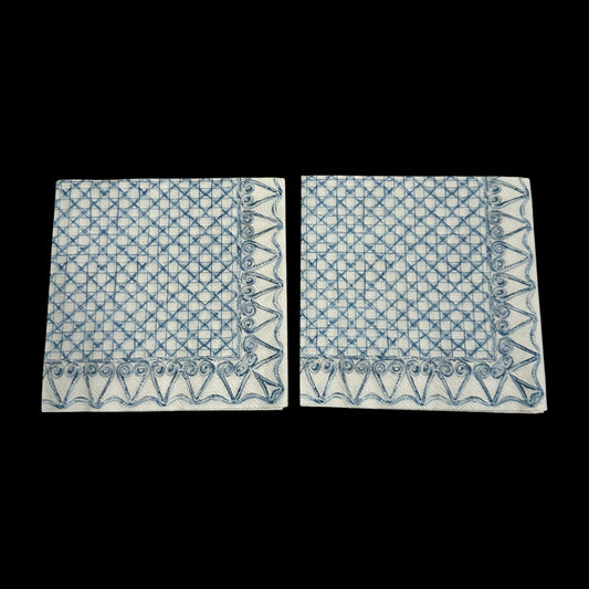 Two Blue lattice and swirl border paper napkin for ephemera, scrapbooking, card making, collage, and decoupage craft projects.