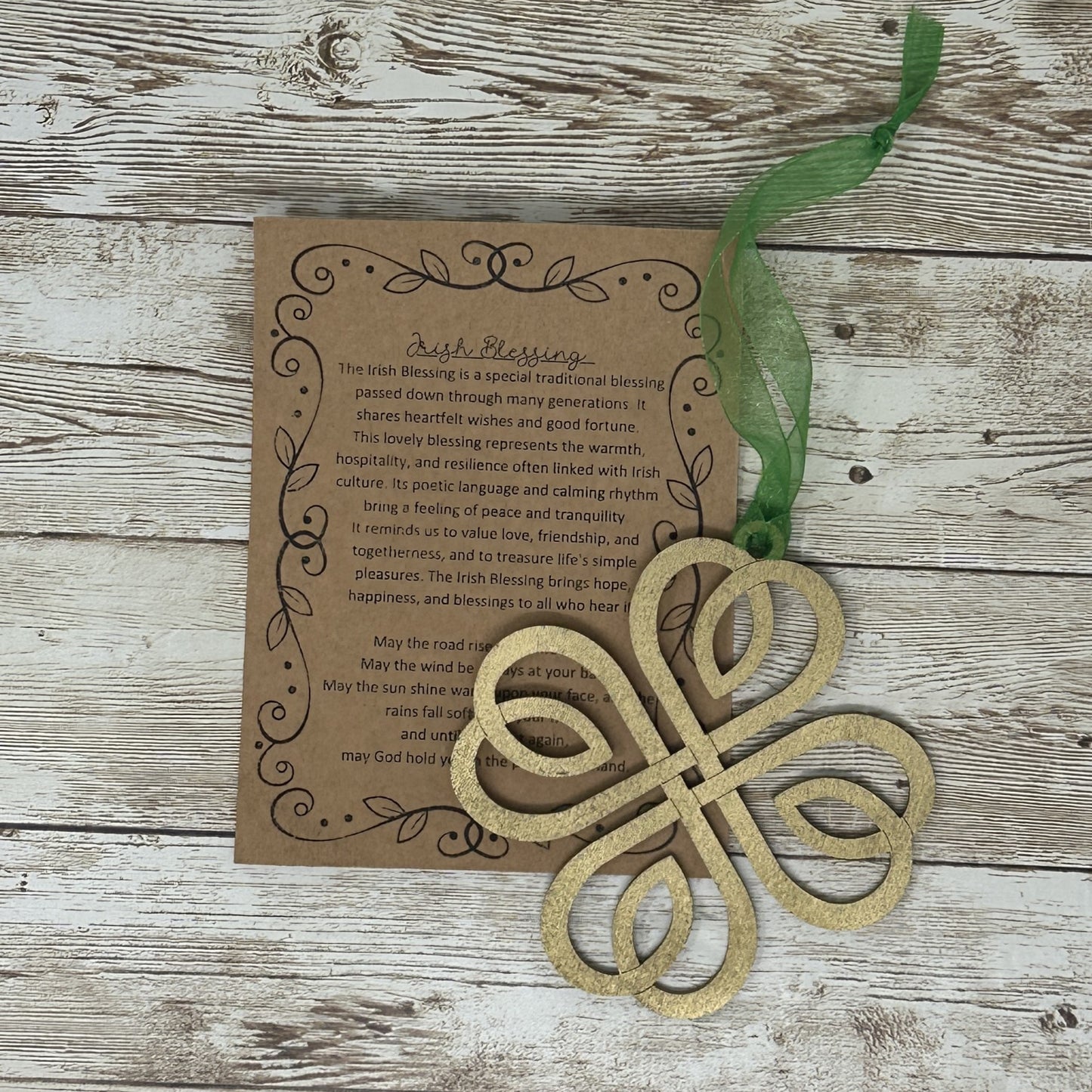 Irish Blessing Four Leaf Clover Lucky Wood Story Ornament