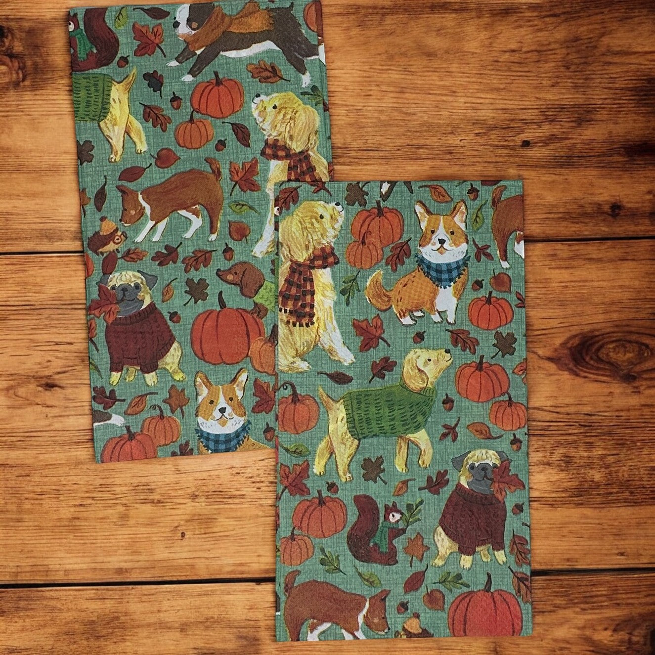 Servilletas con decoupage de perros de otoño, calabazas de Halloween y acción de gracias, manualidades para cócteles
