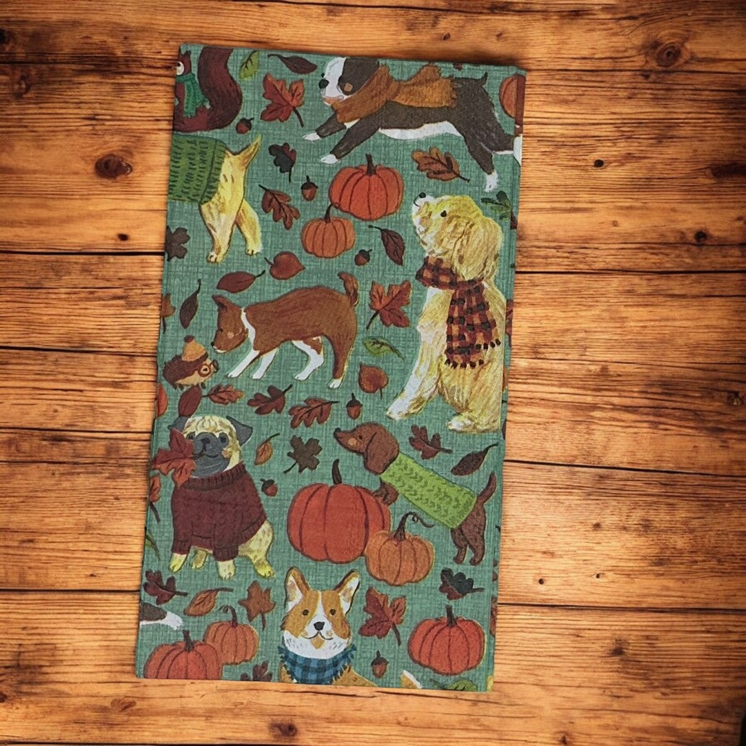 Servilletas con decoupage de perros de otoño, calabazas de Halloween y acción de gracias, manualidades para cócteles