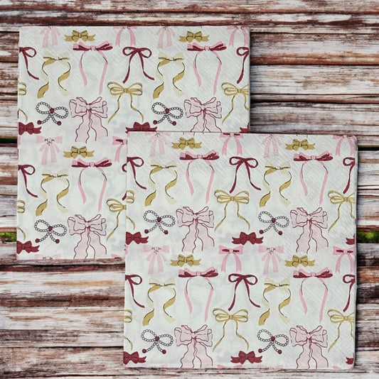 Decoupage Napkins Pink Bows Coquette Pearls Girly Cocktail Paper Crafts
