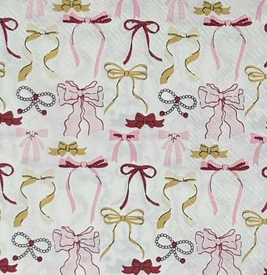 Decoupage Napkins Pink Bows Coquette Pearls Girly Cocktail Paper Crafts