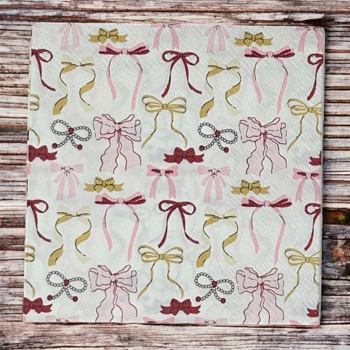 Decoupage Napkins Pink Bows Coquette Pearls Girly Cocktail Paper Crafts