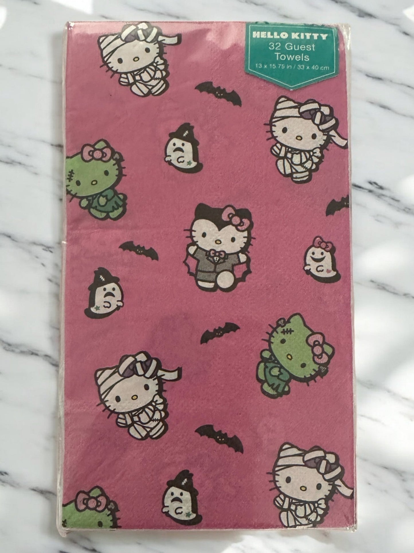 Toallas para invitados de Halloween con diseño de momias, vampiros y zombis de Hello Kitty para fiesta de otoño
