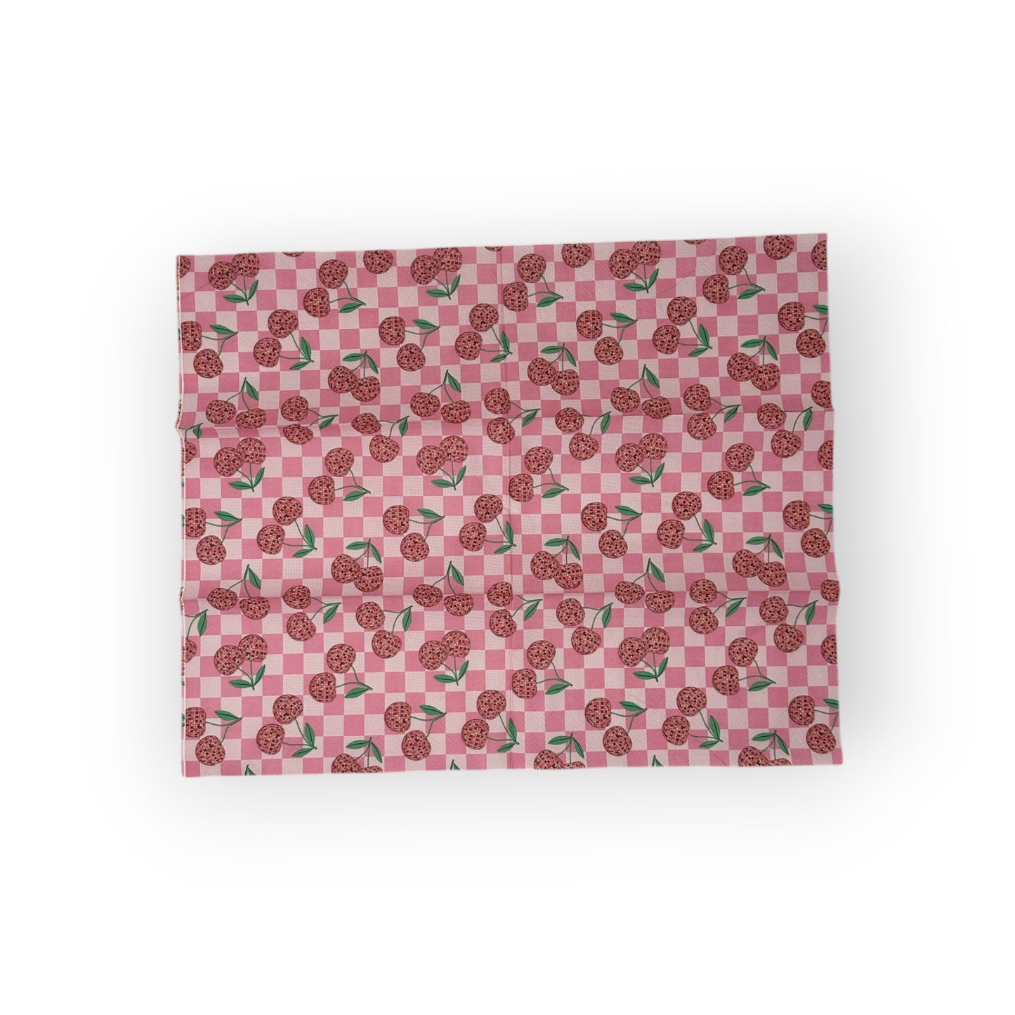 Servilletas con decoupage en forma de disco de cerezas rosas Manualidades con papel de tablero de ajedrez