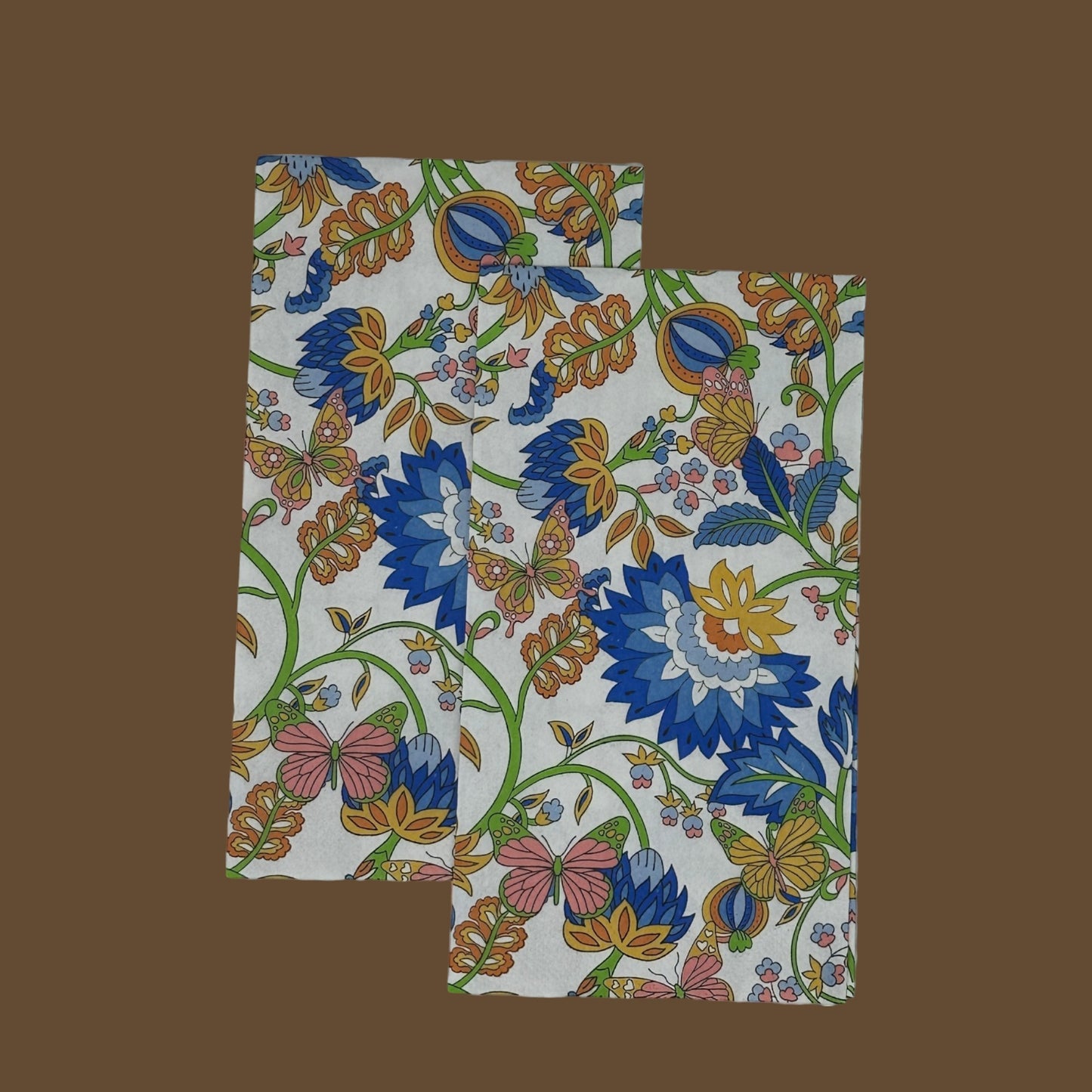 Decoupage Napkins Floral Blue Mustard Green Elegant Guest Paper Crafts