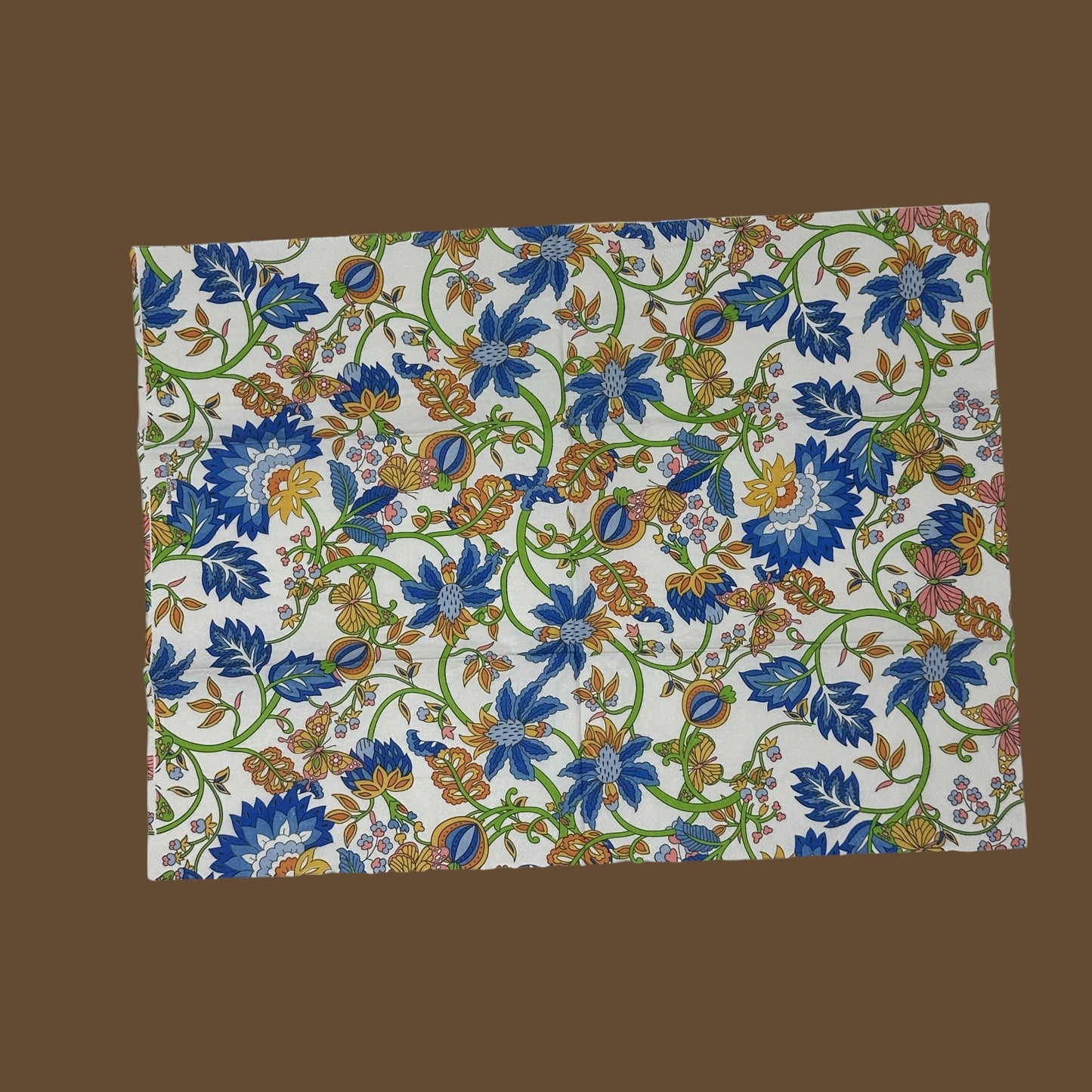 Decoupage Napkins Floral Blue Mustard Green Elegant Guest Paper Crafts