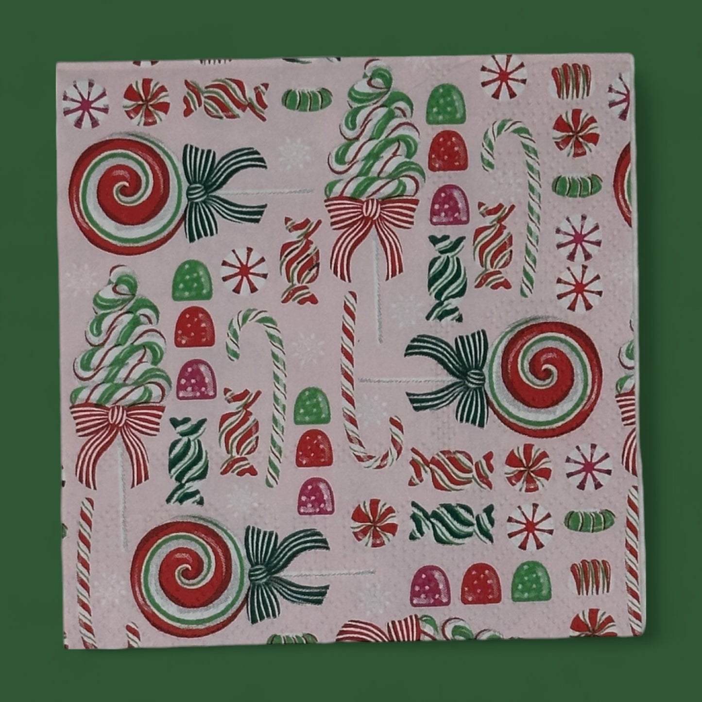 Christmas Candy Decoupage Napkins – Candy Canes, Gumdrops, Ribbon Candy and Peppermints – Whimsical Holiday Paper Napkins for Crafts, Journaling and Mixed Media