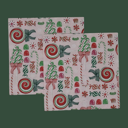 Christmas Candy Decoupage Napkins – Candy Canes, Gumdrops, Ribbon Candy and Peppermints – Whimsical Holiday Paper Napkins for Crafts, Journaling and Mixed Media