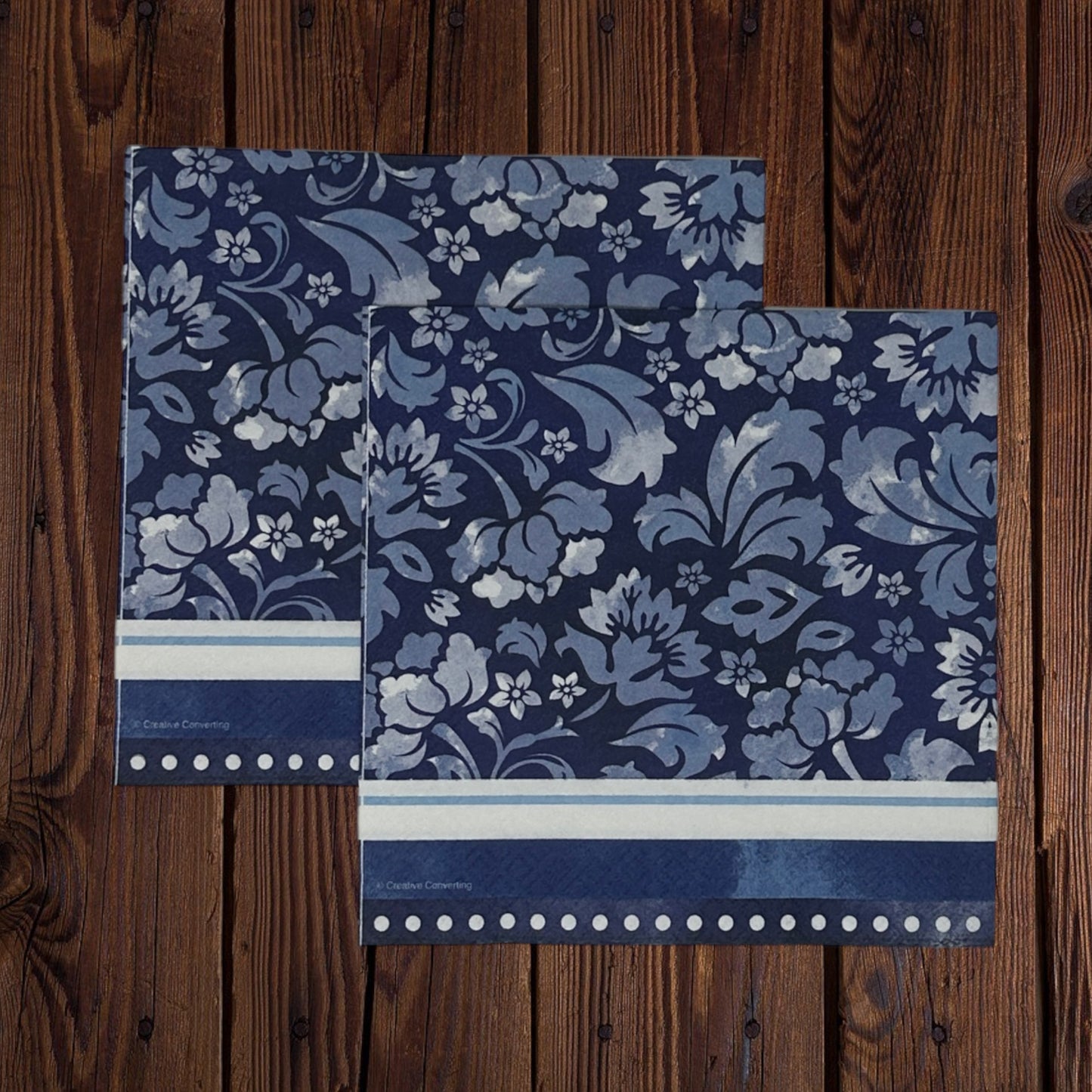 Decoupage Napkins Blue White - Floral Stripes & Dots Paper Crafts for Elegant DIY Projects