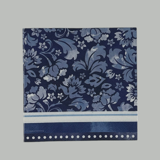 Decoupage Napkins Blue White - Floral Stripes & Dots Paper Crafts for Elegant DIY Projects