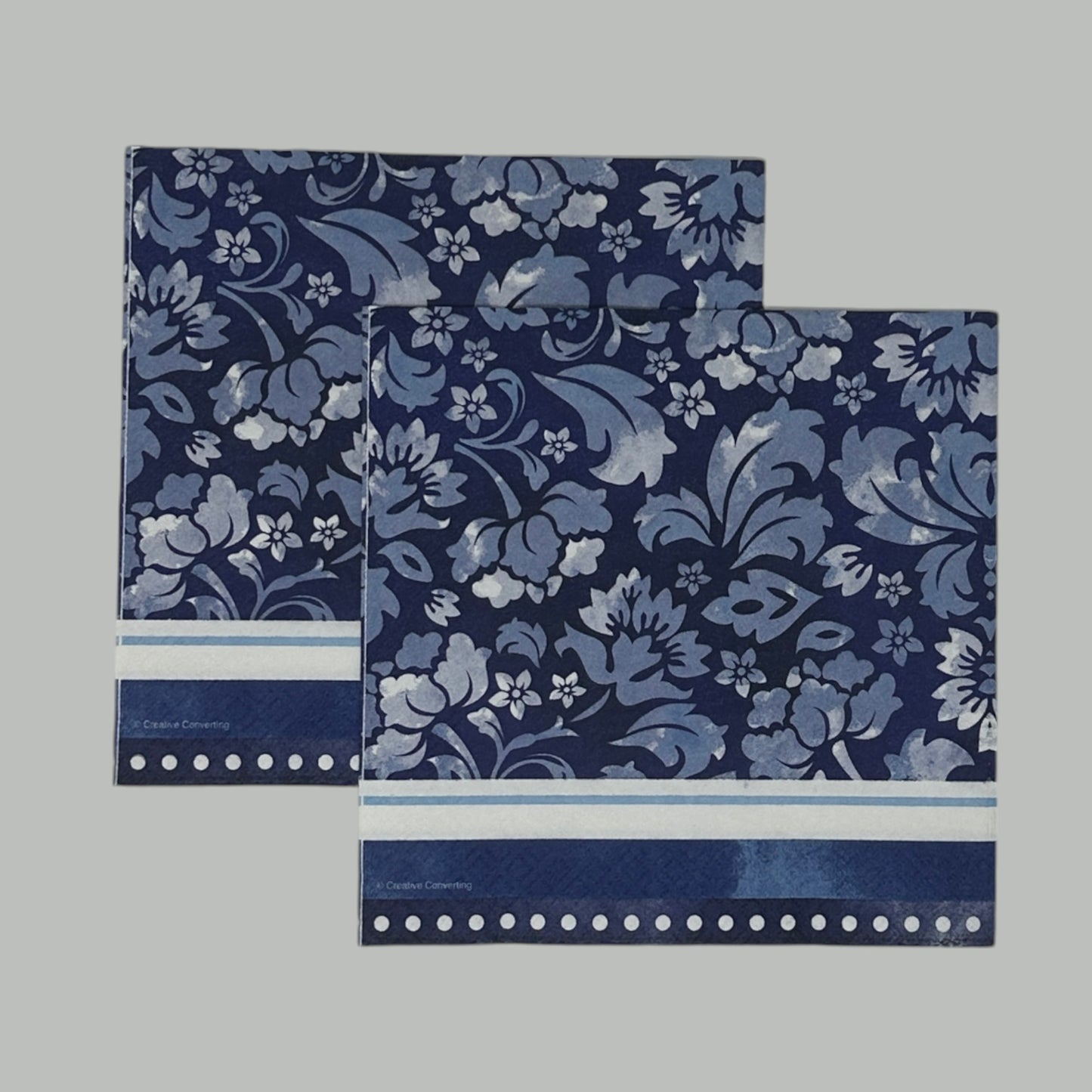 Decoupage Napkins Blue White - Floral Stripes & Dots Paper Crafts for Elegant DIY Projects