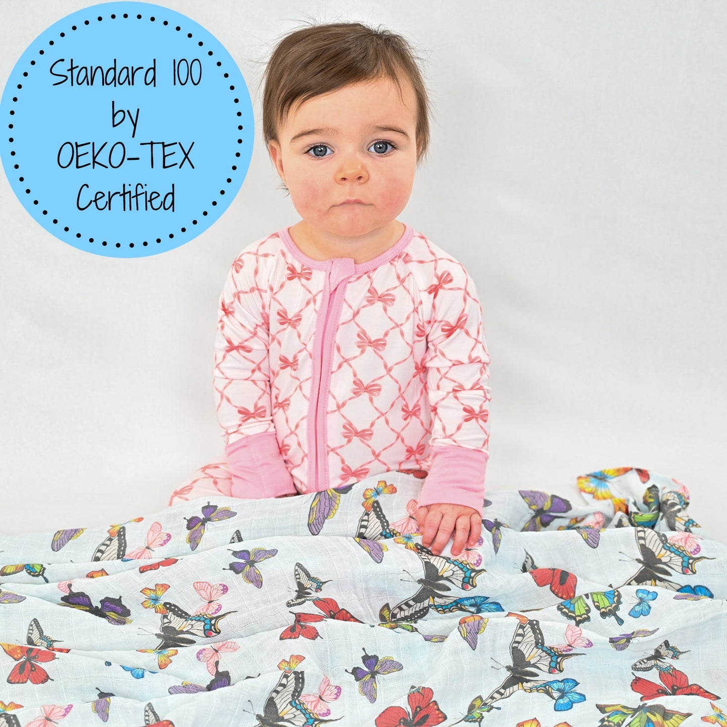 LollyBanks Muslin Swaddle Blankets, 100% Cotton Baby Blanket, 47"x 47" Newborn Swaddle Blanket, (Butterfly Print)