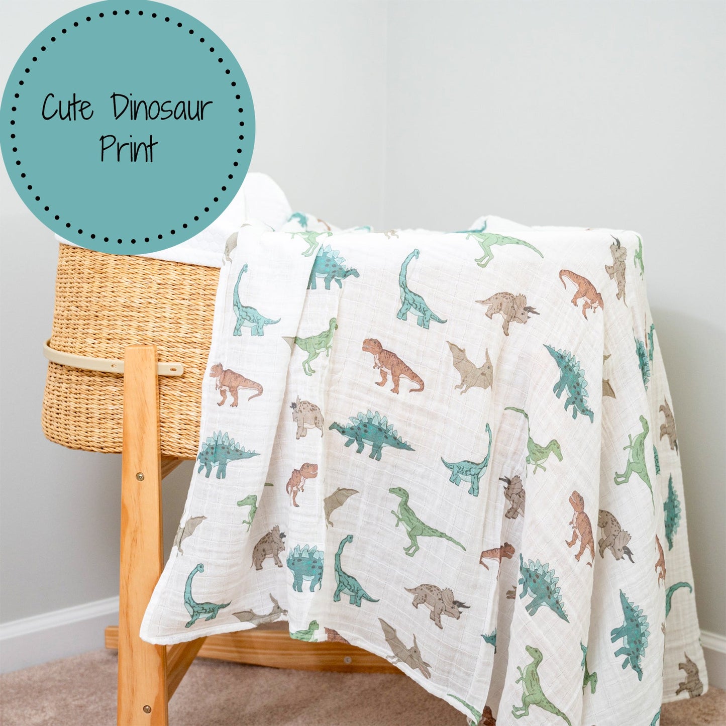 LollyBanks Muslin Swaddle Blankets, 100% Cotton Baby Blanket, 47"x 47" Newborn Swaddle Blanket, (Dinosaur Print)