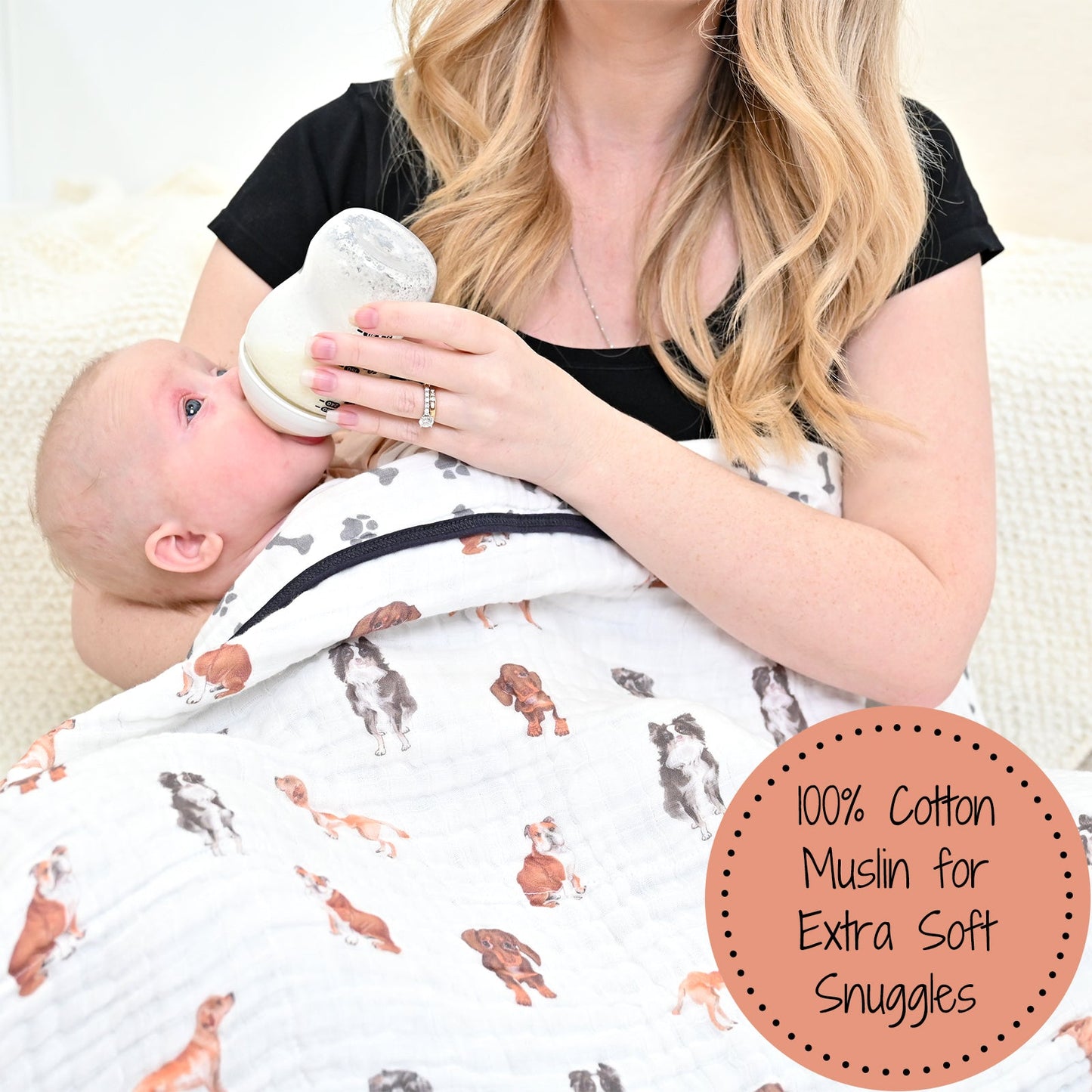 LollyBanks Muslin Baby Blanket, 100% Cotton Lightweight Baby Quilt, 47"x 47" and 6 Layers Newborn Blanket, (Puppies Print)