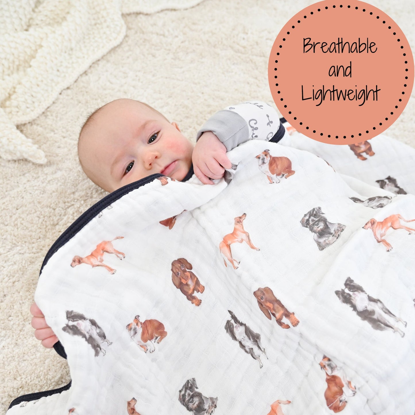 LollyBanks Muslin Baby Blanket, 100% Cotton Lightweight Baby Quilt, 47"x 47" and 6 Layers Newborn Blanket, (Puppies Print)