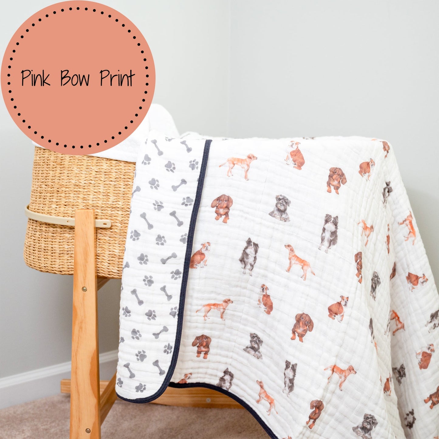 LollyBanks Muslin Baby Blanket, 100% Cotton Lightweight Baby Quilt, 47"x 47" and 6 Layers Newborn Blanket, (Puppies Print)