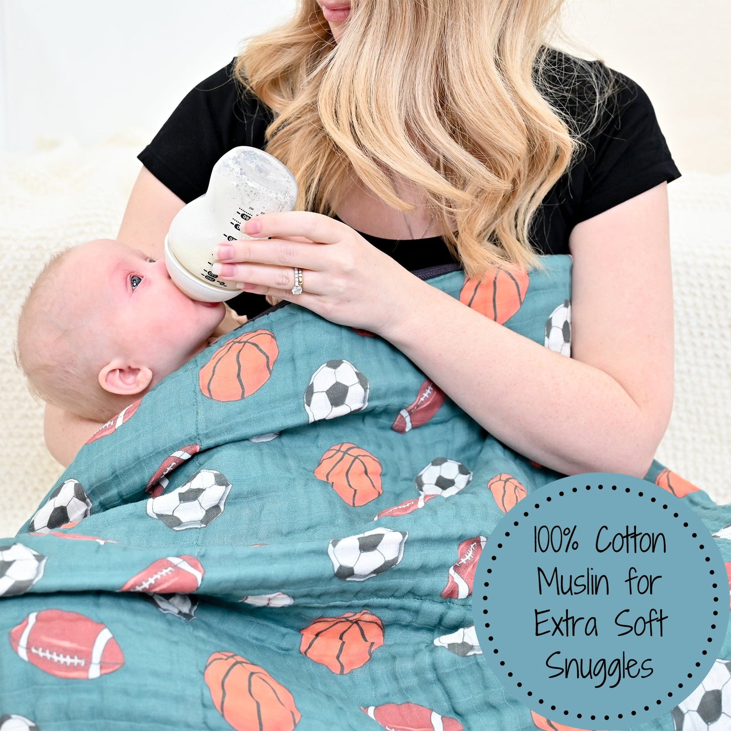 LollyBanks Muslin Baby Blanket, 100% Cotton Lightweight Baby Quilt, 47"x 47" and 6 Layers Newborn Blanket, (Sports Print)