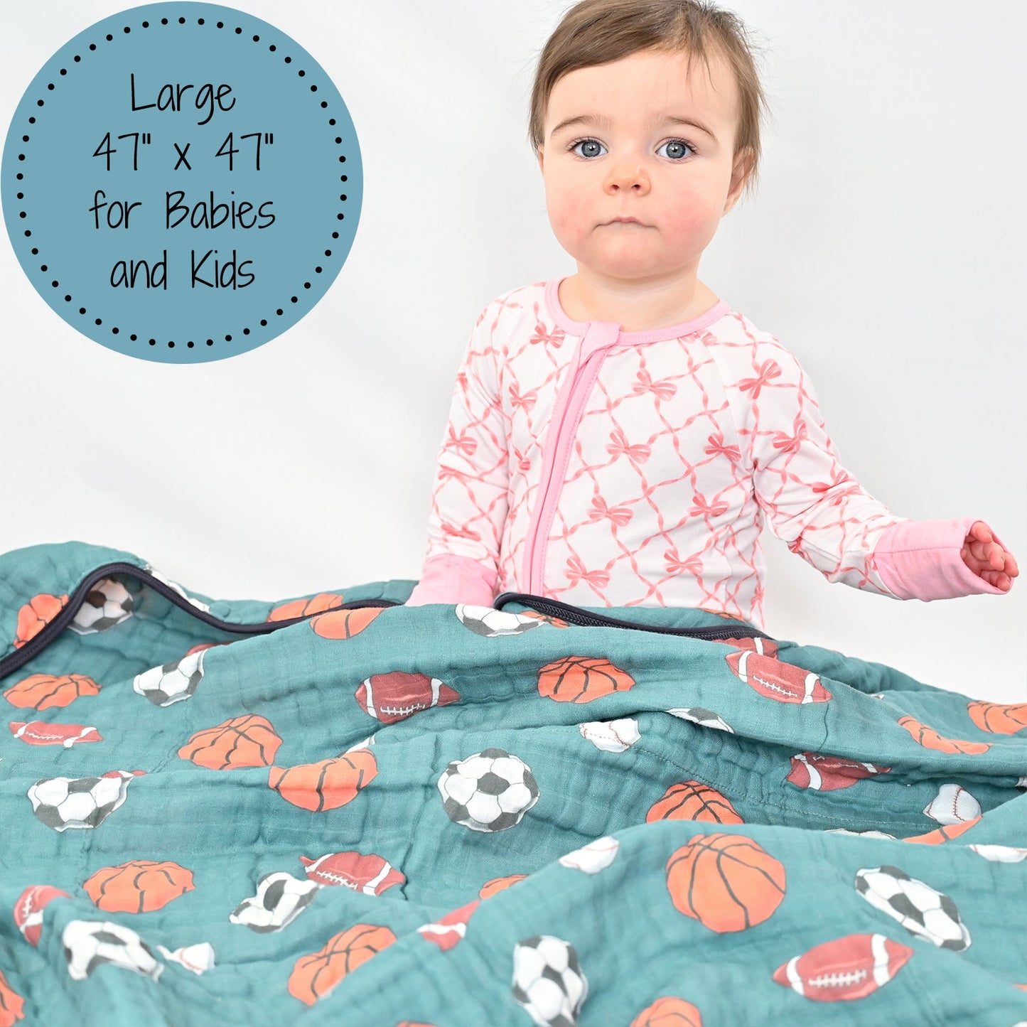 LollyBanks Muslin Baby Blanket, 100% Cotton Lightweight Baby Quilt, 47"x 47" and 6 Layers Newborn Blanket, (Sports Print)