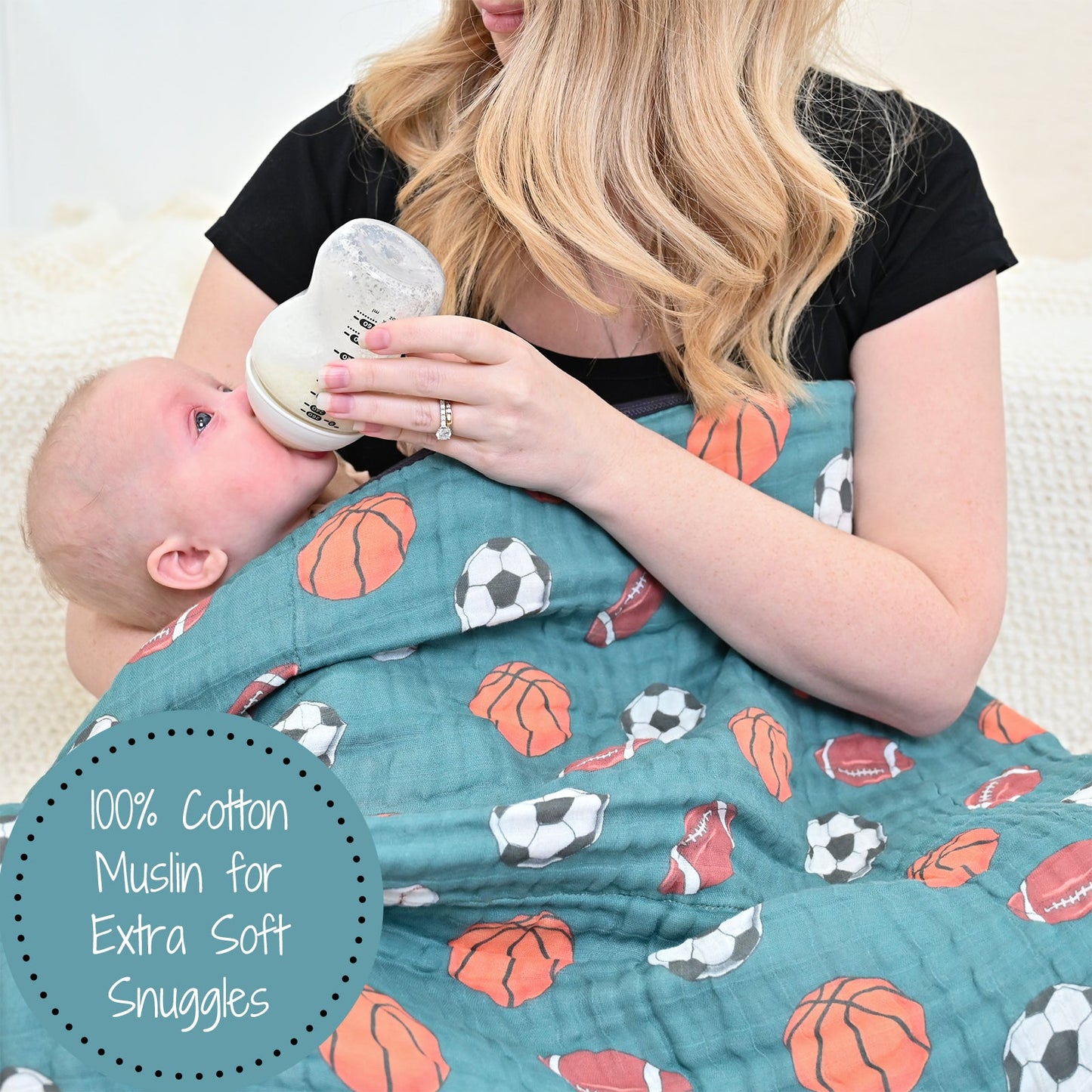 LollyBanks Muslin Swaddle Blankets, 100% Cotton Baby Blanket, 47"x 47" Newborn Swaddle Blanket, (Sports Theme)