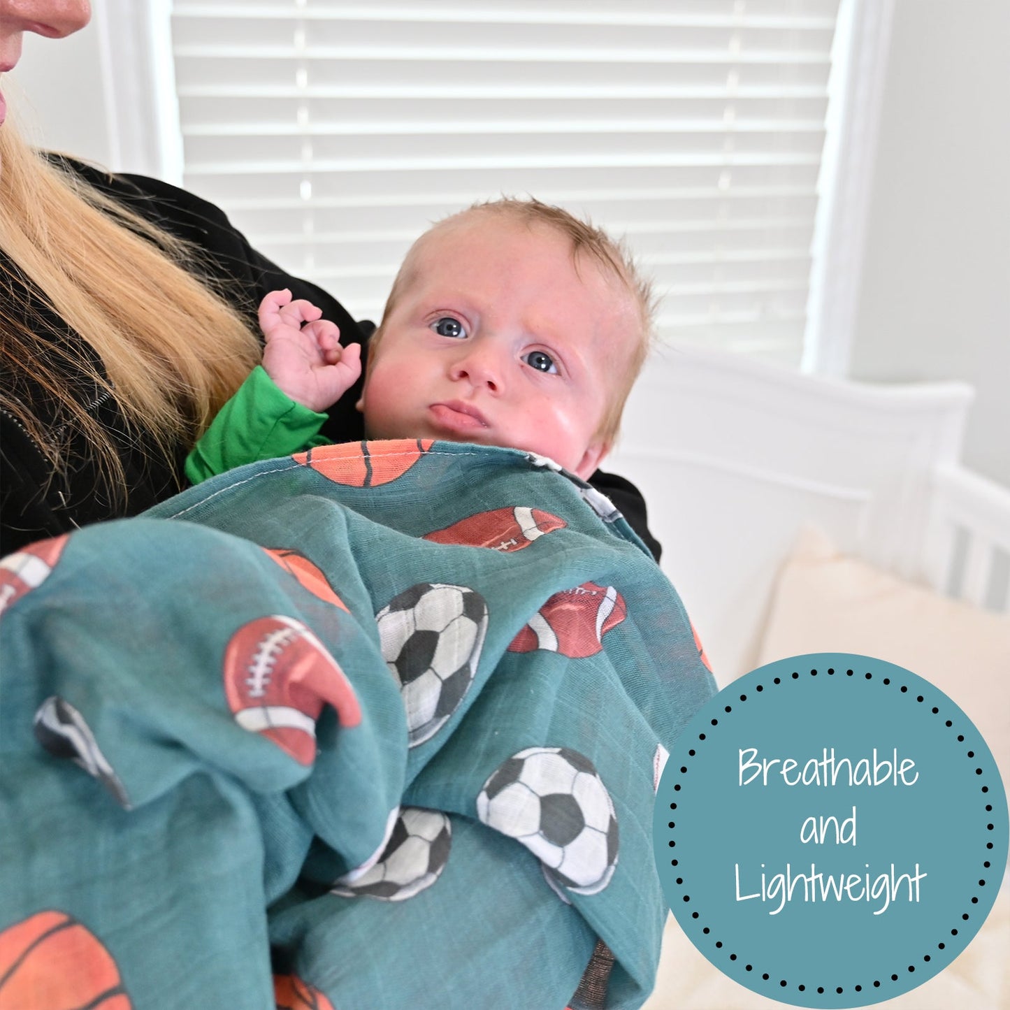 LollyBanks Muslin Swaddle Blankets, 100% Cotton Baby Blanket, 47"x 47" Newborn Swaddle Blanket, (Sports Theme)