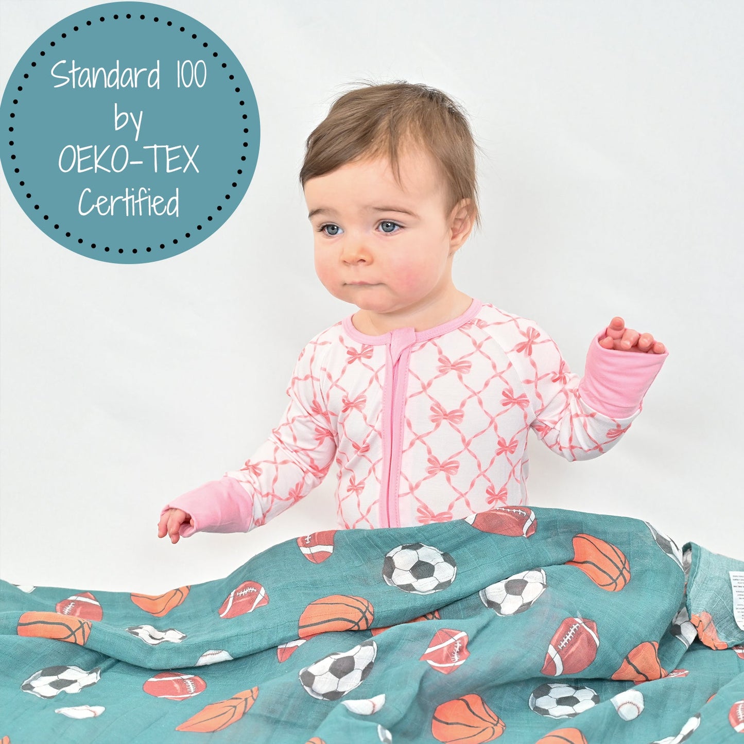 LollyBanks Muslin Swaddle Blankets, 100% Cotton Baby Blanket, 47"x 47" Newborn Swaddle Blanket, (Sports Theme)