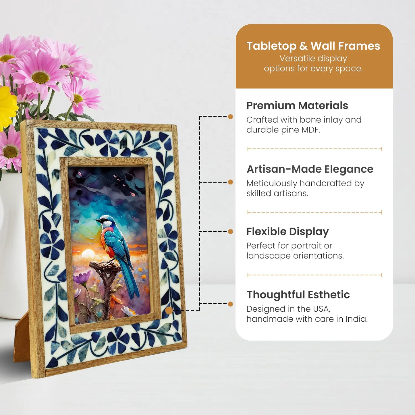 Alhambra Collection 4x6 Bone & Resin Inlay Picture Frame