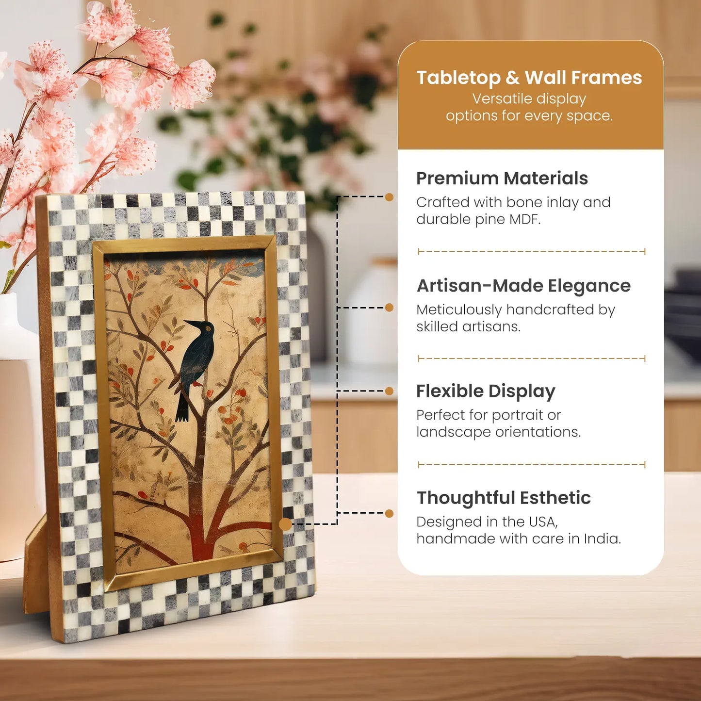 Bone Inlay & Brass Halo Pixels Pattern Picture Frame - 4x6
