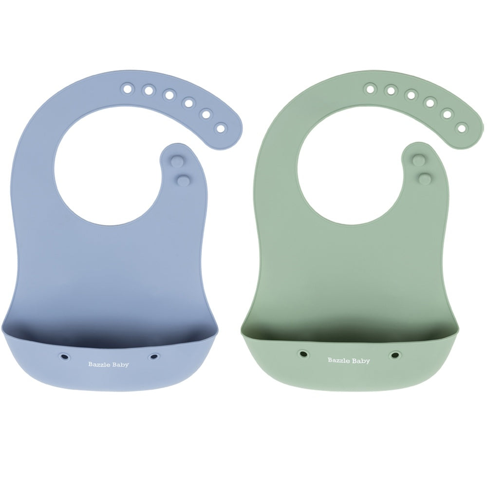 Foodie® Roll Up & Button Closed Bib 2-Pack: All Silicone