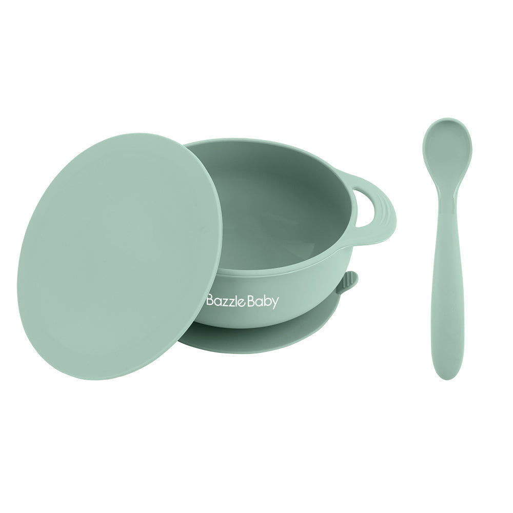Foodie® Suction Bowls with Lid + Spoon: Assorted Colors