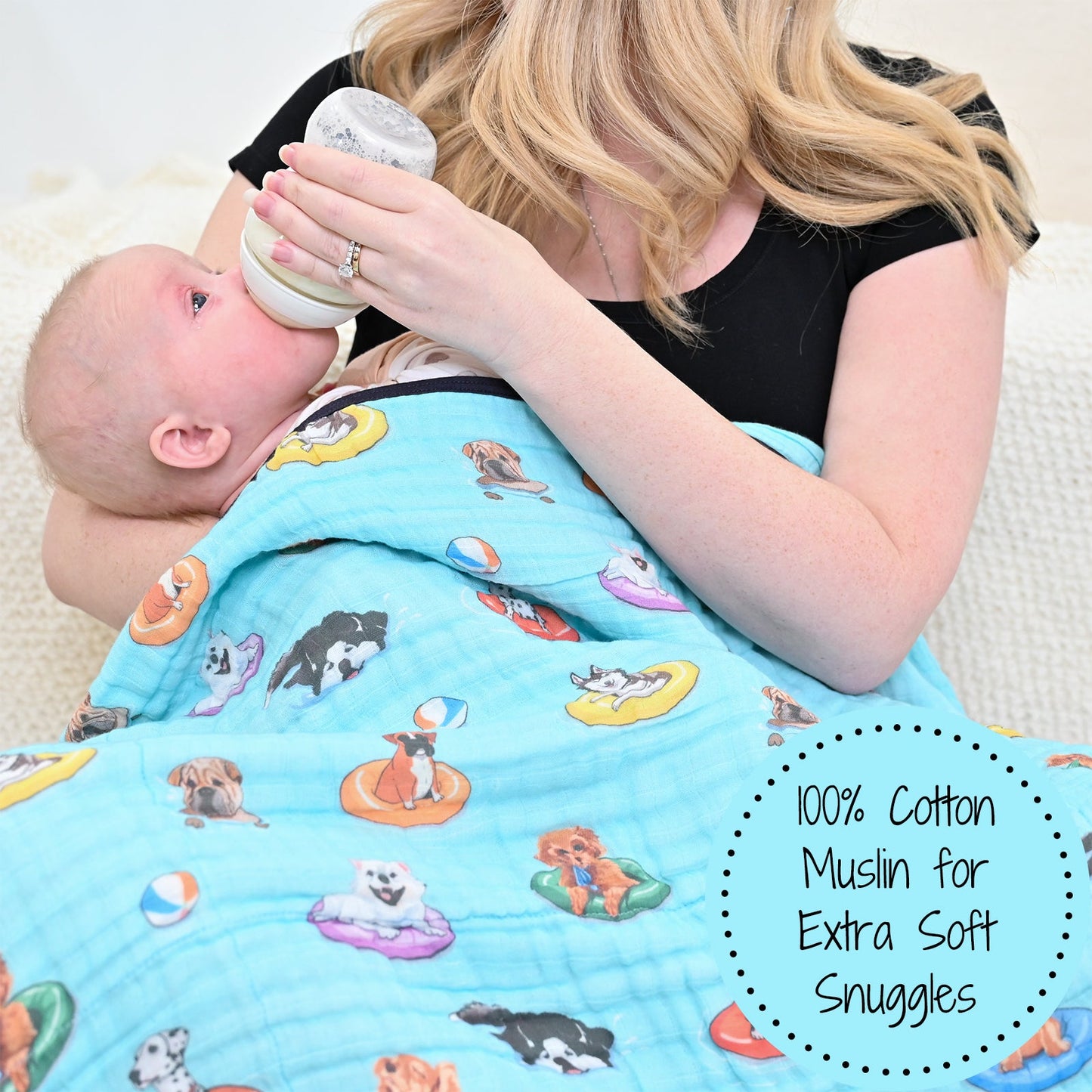 LollyBanks Muslin Baby Blanket, 100% Cotton Lightweight Baby Quilt, 47"x 47" and 6 Layers Newborn Blanket, (Swimming Dog Print)