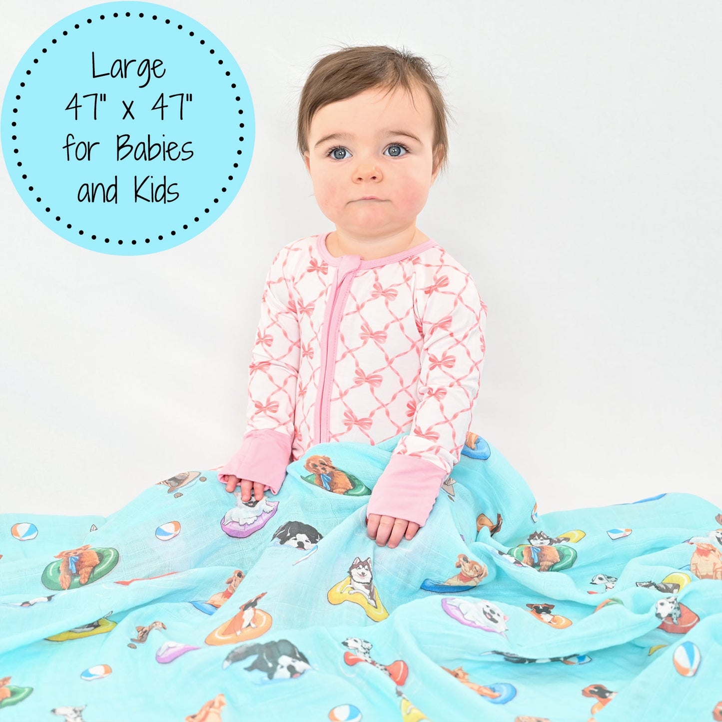 LollyBanks Muslin Baby Blanket, 100% Cotton Lightweight Baby Quilt, 47"x 47" and 6 Layers Newborn Blanket, (Swimming Dog Print)
