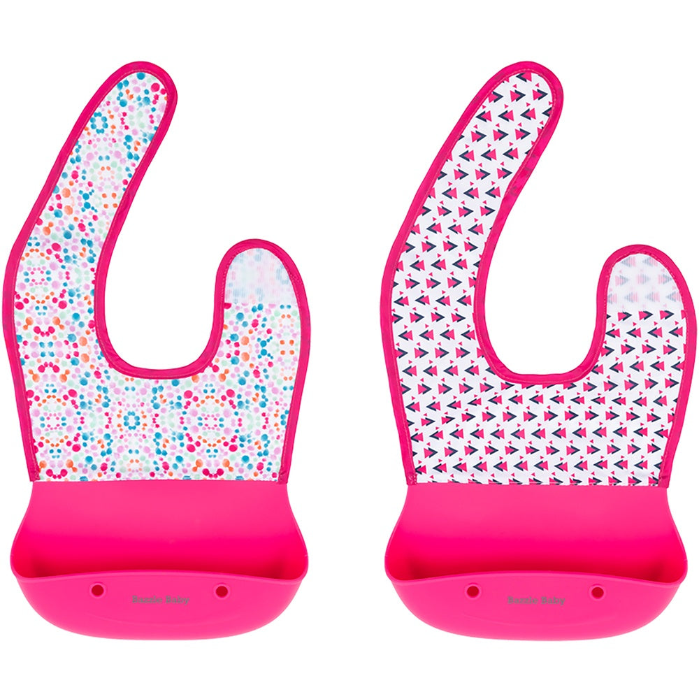 Foodie® Bib - Roll Up & Button Closed Bib 2-Pack: Silicone + Fabric