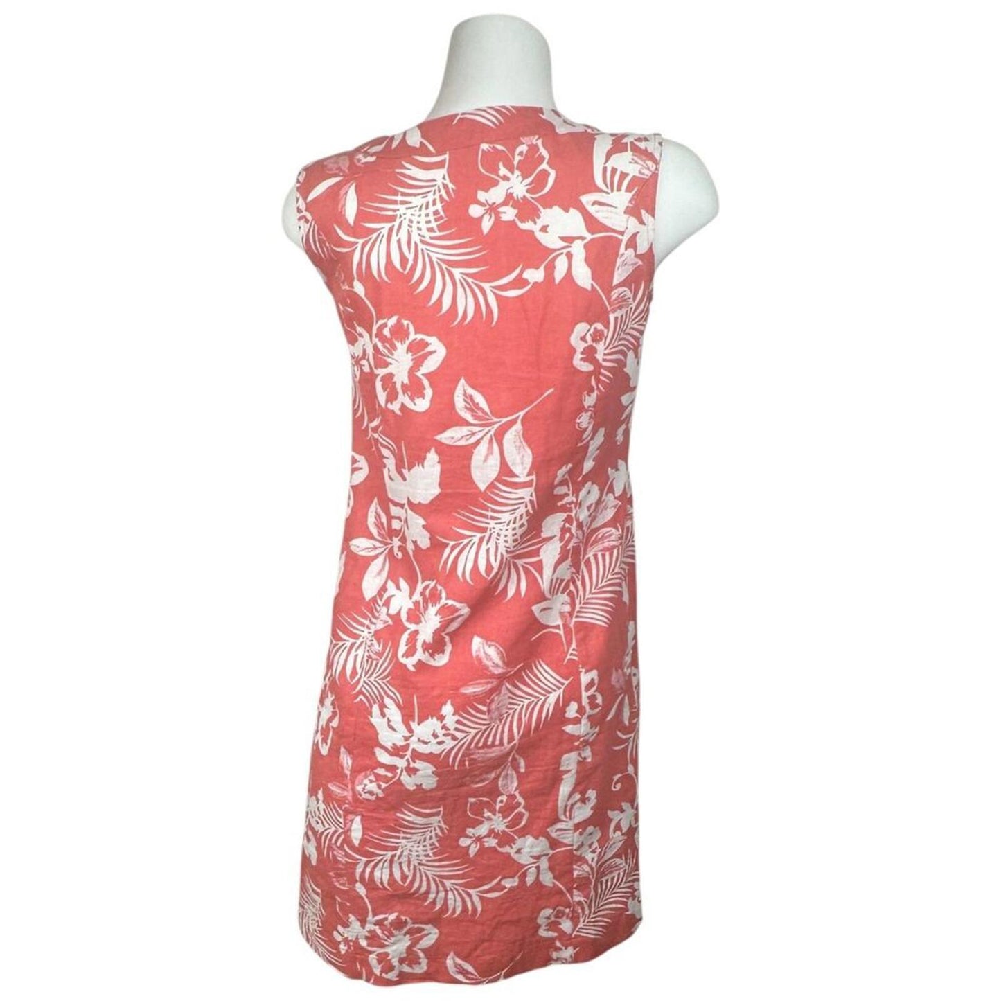 Chadwicks Dress Coral White Sleeveless Notch Tropical Floral Linen Blend PetiteS