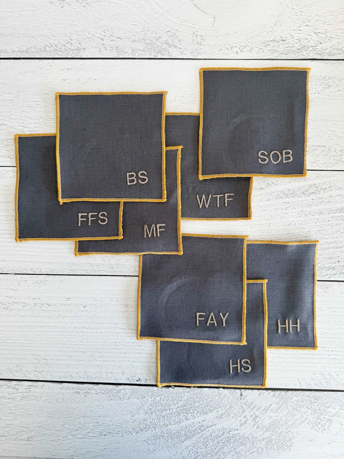 Sweary Cocktail Coasters in Grey Linen, set of eight