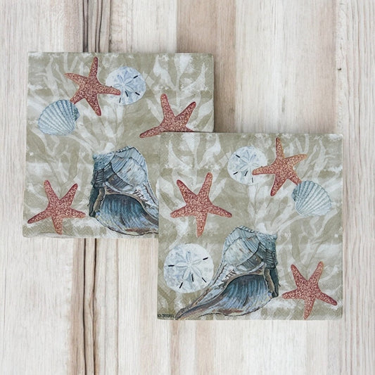 Decoupage Napkins Sand Dollars Summer Beach Days Seashell Shell Blue Cocktail Paper Crafts