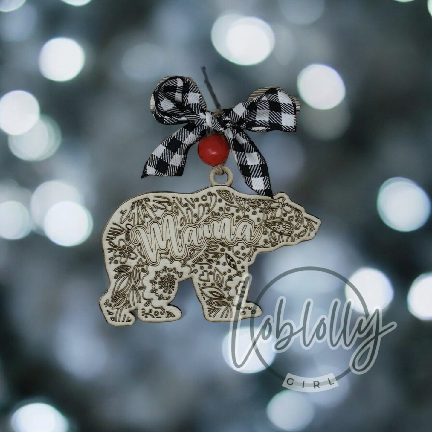 Mama Bear Ornament: Mighty Matriarch Gift, Motherhood Story Decor, Wood Mandala, Family Christmas Tree Ornament