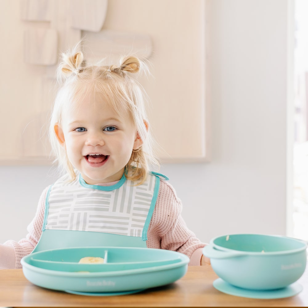 Foodie® Bib - Roll Up & Button Closed Bib 2-Pack: Silicone + Fabric