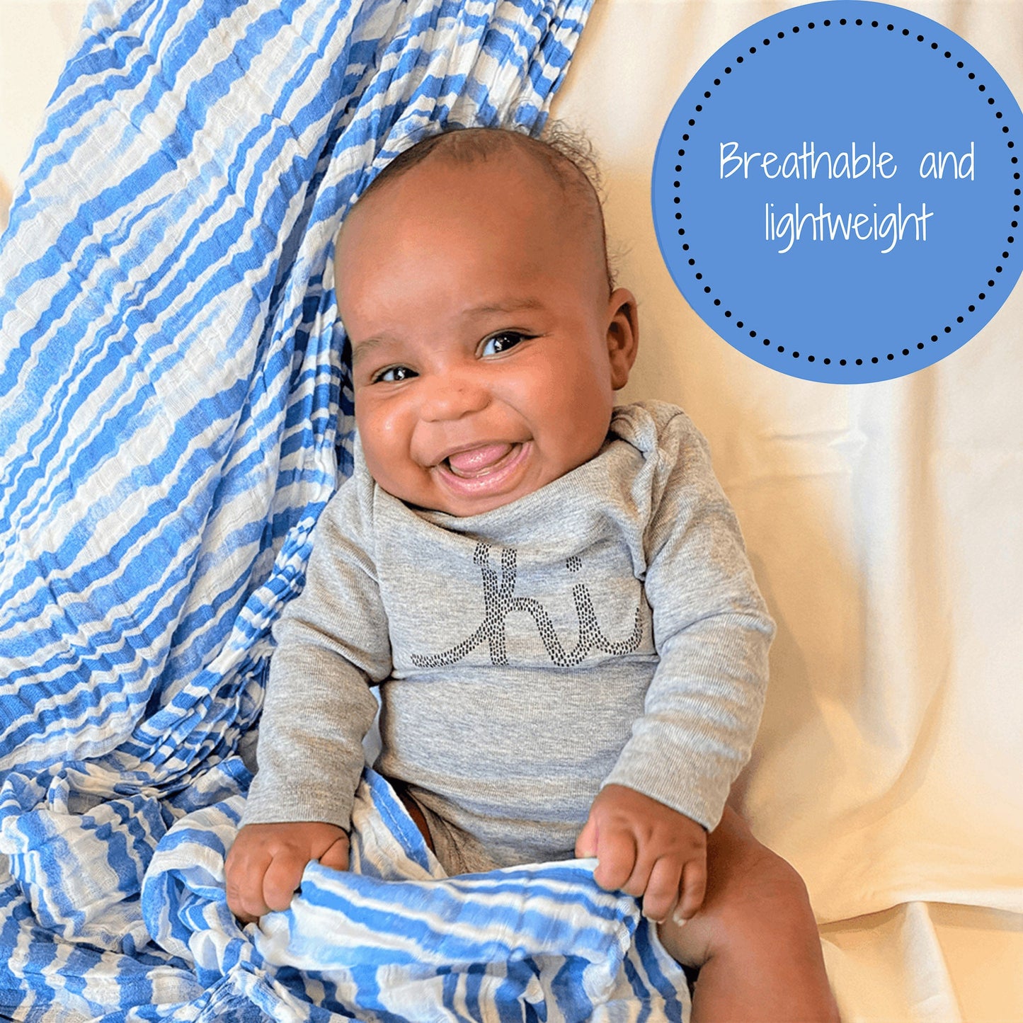 Waving At You Baby Muslin Blue Swaddle Blanket