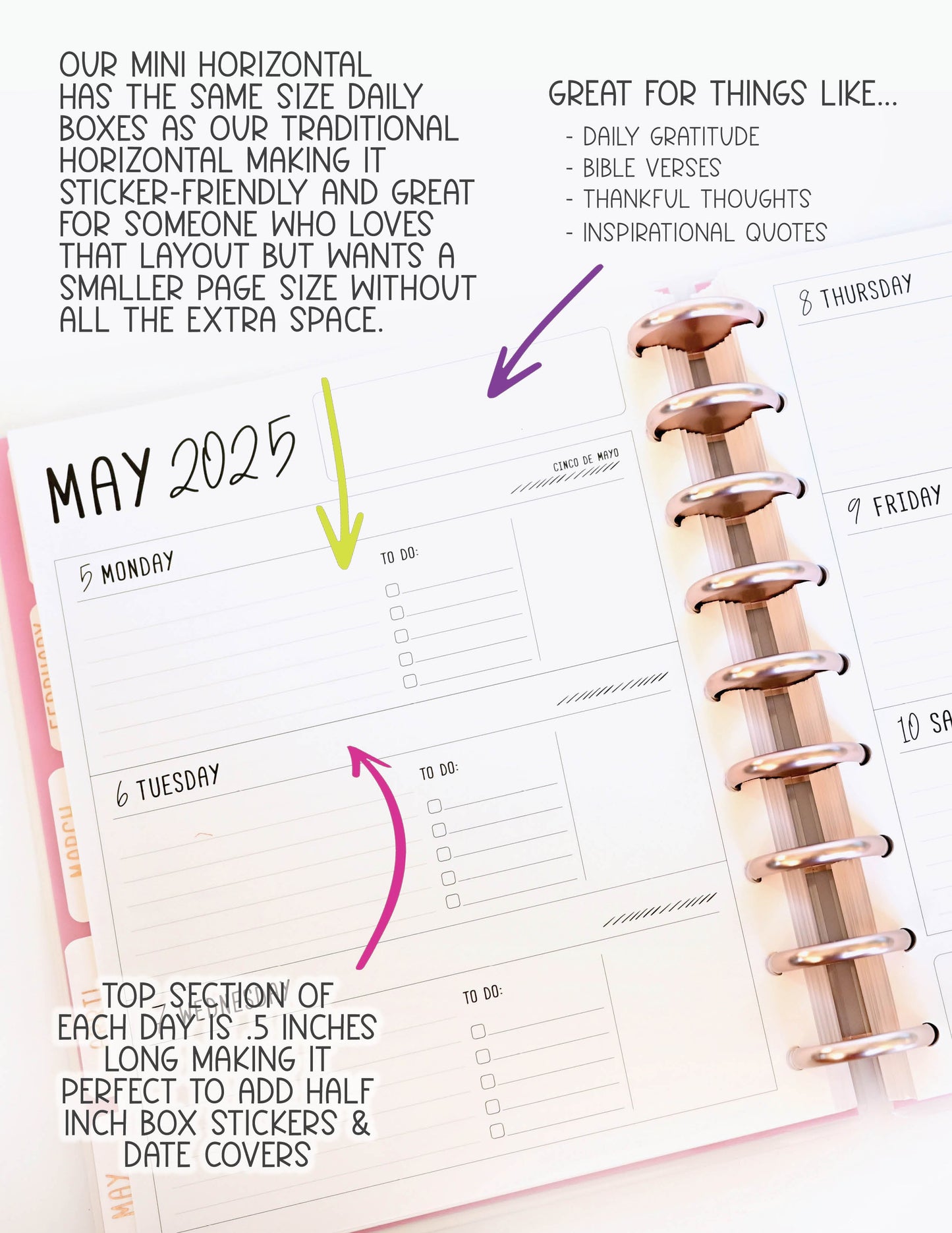 2025 Planner - Mini Horizontal Layout, Disc Bound - "Tropical Greens" (#1011)