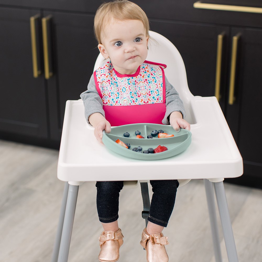 Foodie® Bib - Roll Up & Button Closed Bib 2-Pack: Silicone + Fabric