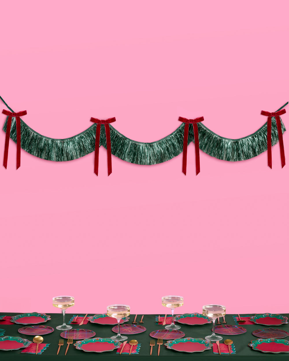 Xmas Bow Banner - fringe + velvet bows