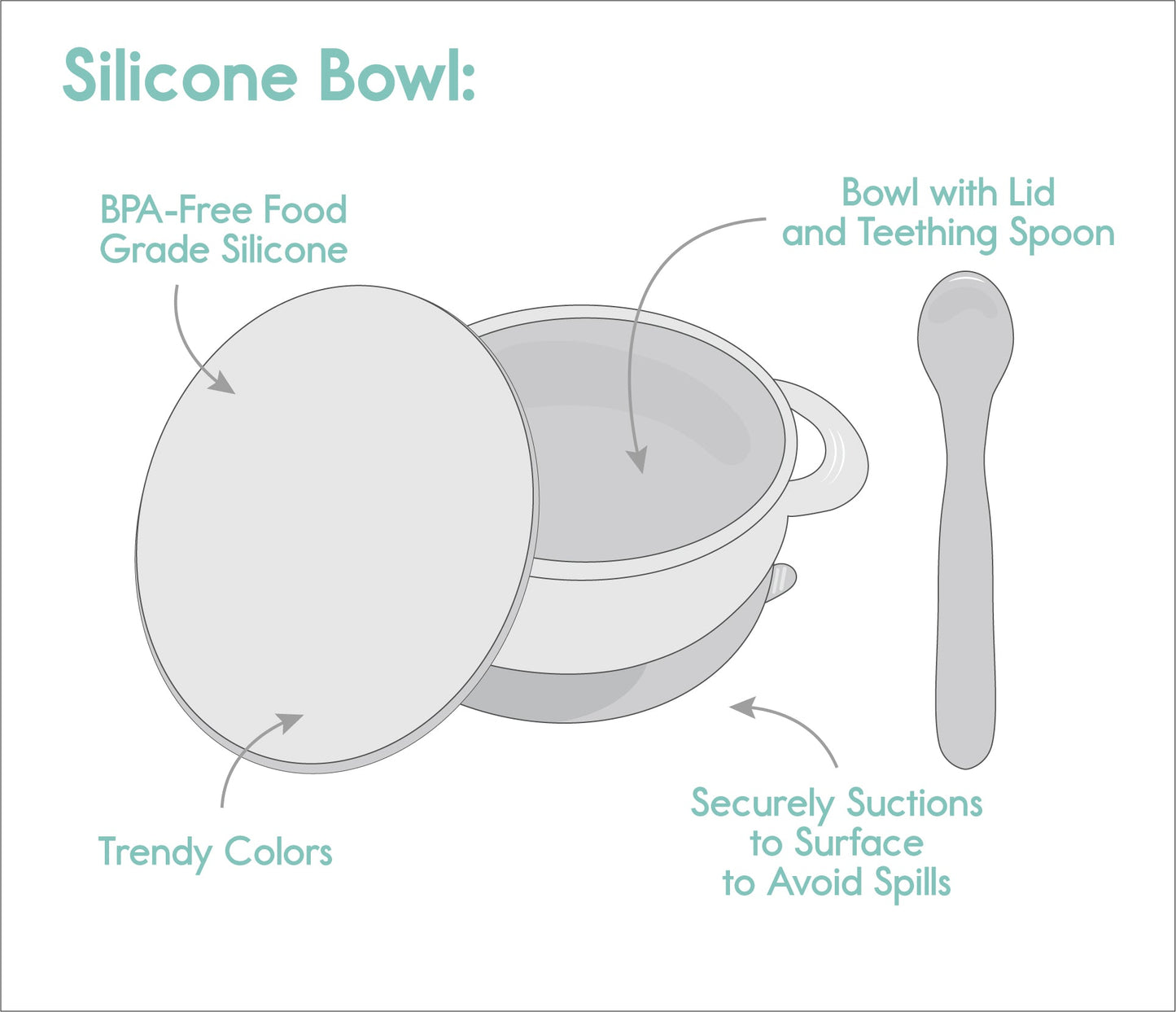 Foodie® Suction Bowls with Lid + Spoon: Assorted Colors