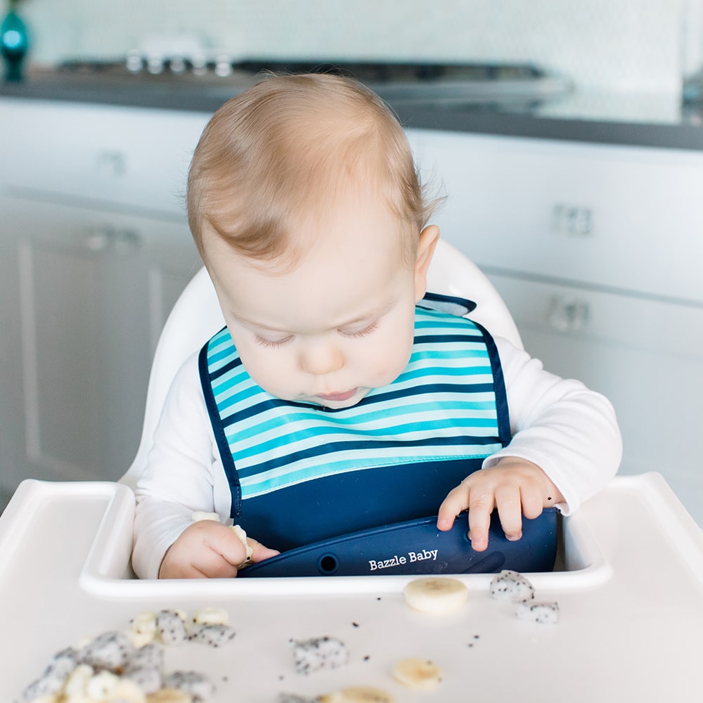 Foodie® Bib - Roll Up & Button Closed Bib 2-Pack: Silicone + Fabric