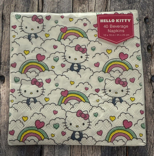 Hello Kitty 40 Beverage Cocktail Paper Napkins Retro Rainbow Clouds