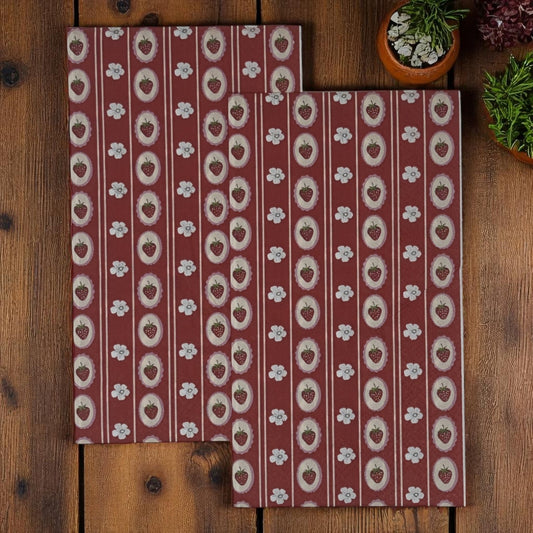 Red Strawberry & Daisy Guest Napkins – Summer Floral Decoupage Napkins for Crafting & DIY