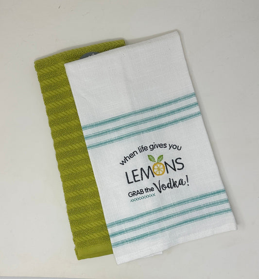 Funny Gift When life gives you lemons grab the vodka Kitchen Tea Dish Towel Set
