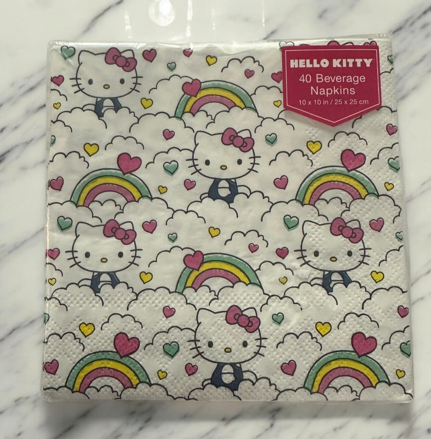 Hello Kitty 40 Beverage Cocktail Paper Napkins Retro Rainbow Clouds